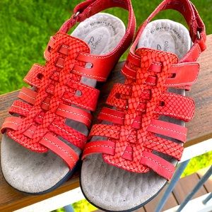 CLARKS Collection 1” flat closed toe adjustable sandal in Red Leather